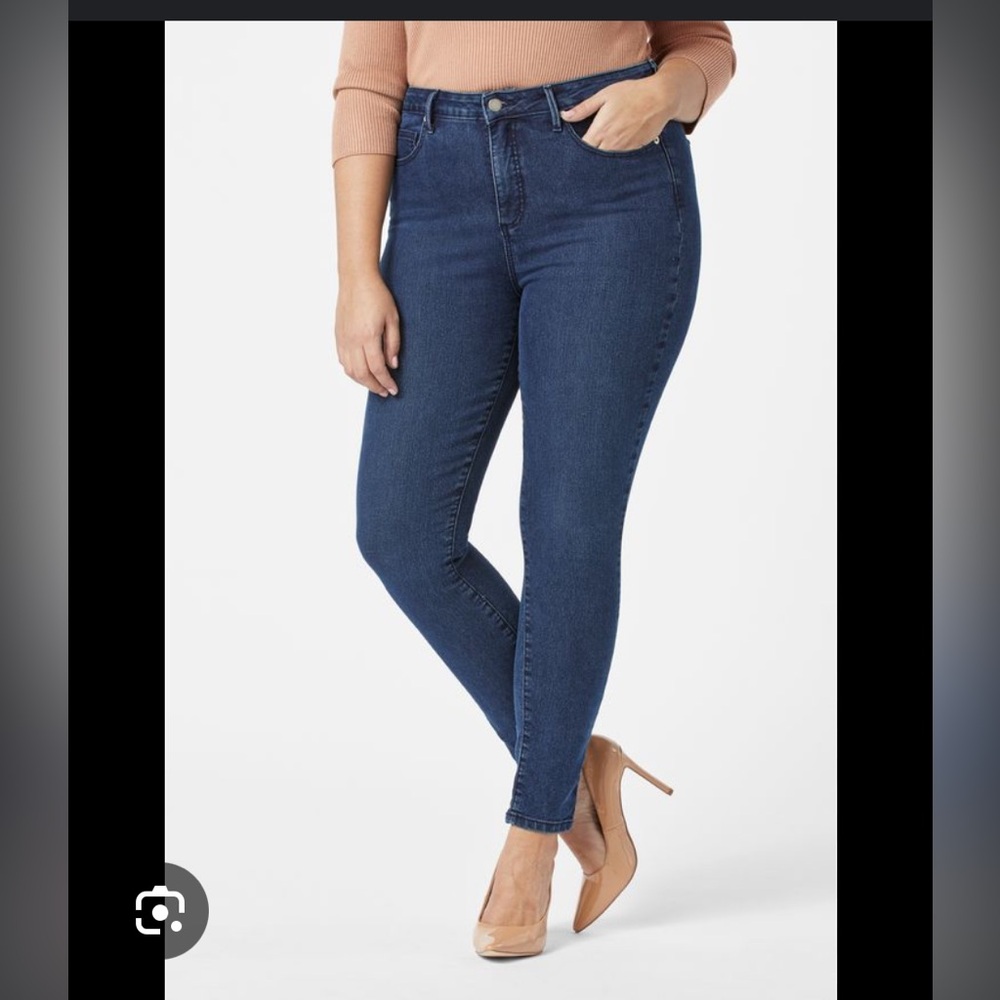 Just Fab High-Waisted Tummy Tamer Jeans, Blue Depths, 18W